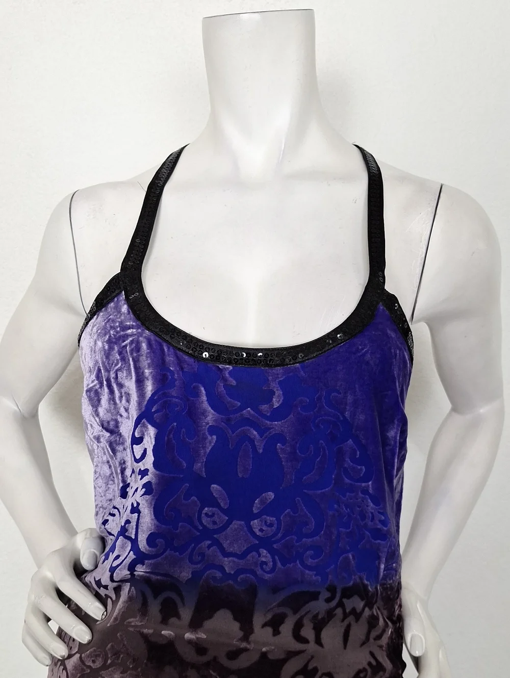 Free People Purple Black Burnout Velvet Ombre Boho Tunic Mini Dress Size 0